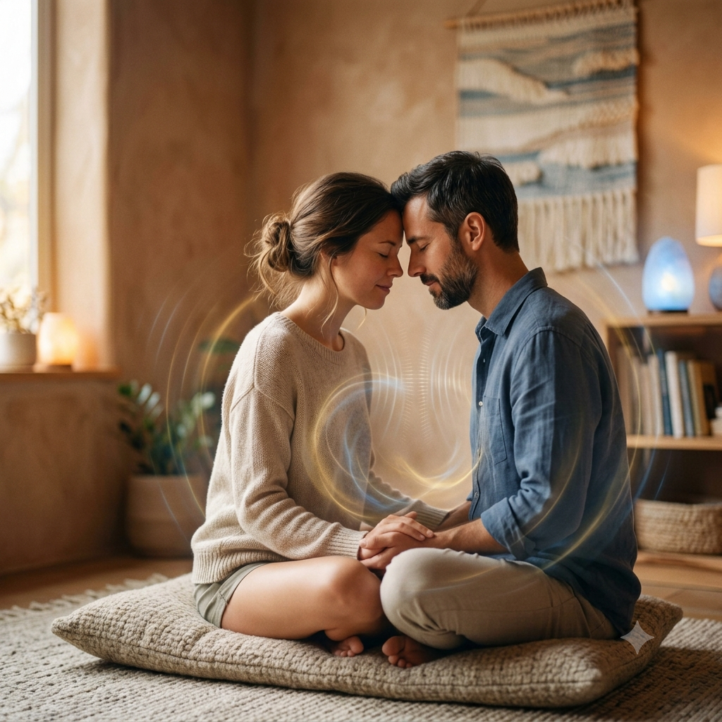 Couple meditating together